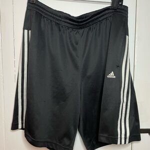Adidas Men's Black Athletic Shorts with White Stripes Size L